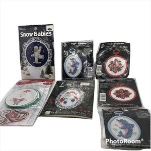 Bundle of 7 CHRISTMAS Cross-Stitch Holiday Poinsettia Dolphin & Santa Kits